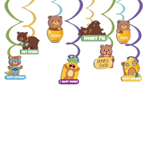 Image of Festiko Set of 16 Pcs Bear Theme Happy Birthday Swirls With Cutouts, Hanging Decoration Supplies, Bear theme birthday decorations