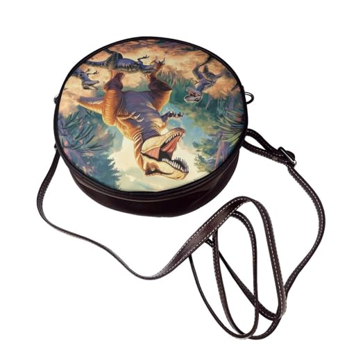 Circle Crossbody Bag for Women - tree leaves floats Print PU Leather Circle Purse for women4
