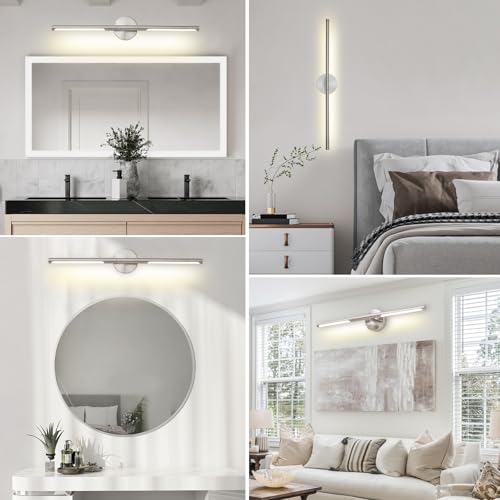 Image of Brushed Nickel Bathroom Light Fixtures Over Mirror 36 Inch, 26W 360 Rotatable Dimmable 4000K LED Vanity Light Bar, Modern Bathroom Vanity Lights Above Mirror