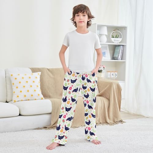 Cock Egg Floral Boys Long Pants Soft Trousers Elastic Waist Kids Lounge Bottoms with Pockets S-XL 5