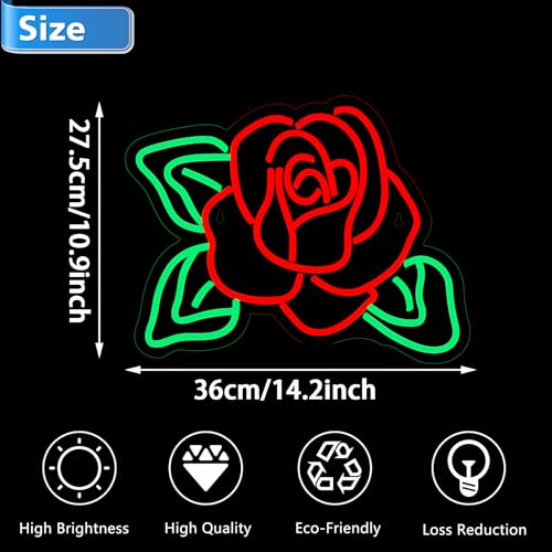 Image of Rose Flower Neon Lights,LED Rose Flower Neon Signs for Wall Decor, Neon Light Sign Neon Room Decor,USB Night Lights for Bedrooms, Shops,Florists, Bars, Parties, Wedding, Holiday Gifts(14.2*10.9in)