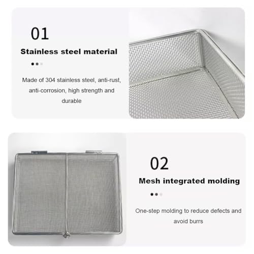 Cestino per sterilizzazione in acciaio inossidabile 304 con coperchio, vassoio in rete per strumenti chirurgici, supporto per pulizia e disinfezione resistente alla corrosione, apertura 2 mm, 40 x 30