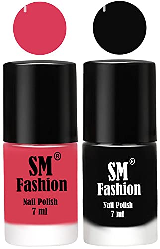 Image of Long Lasting Nail Polish | Nail Paint Combo 7 ml Each) - Set of 2 Rose-Black
