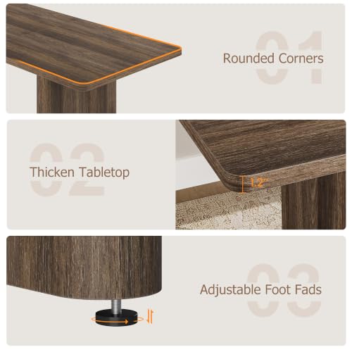 Image of GarveeHome Rectangular 63 inch-82.7 inch Extendable Dining Table with Round Corner | Spacious, Sturdy, Stable, Farmhouse, Scratch-Resistant, Durable, Easy to Assemble, Matches Any Chair Style, Sturdy Base
