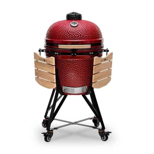 KAMADO BONO Ceramic BBQ Grill, 23" Grande, Red I Kamado BBQ Charcoal Grill with Dual Zone Grilling System I Egg BBQ Smoker for Cooking, Smoking & Baking