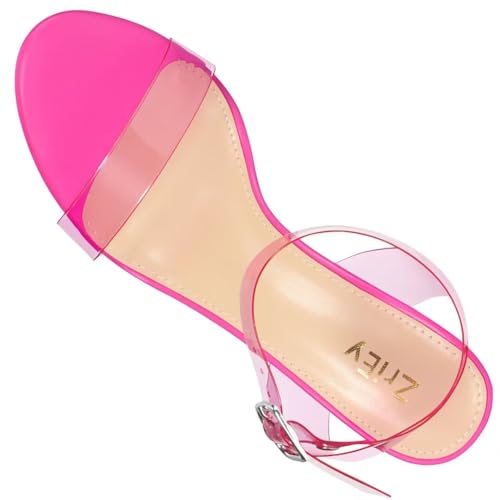Image of ZriEy Women's Clear Heels Chunky Block Mid High Heeled Sandals | 2.75 Inch Chunky Heel, Transparent Open Toe Ankle Strap Dress Pump Shoes for Women in Daily Wear Party Wedding