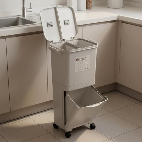 Caneca de basura grande 45L Qianly doble capa rectangular miniatura 3