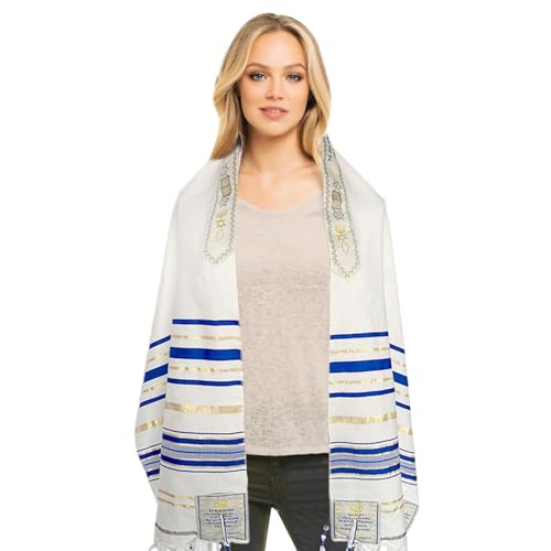 Peosaard Chal de oración, chales de oración de tallit mesiánicos 71x20, tela de oración unisex con bolsa a juego, chal de poliéster estampado hexagrama con borla para Hanukkah