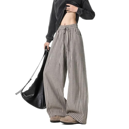 Men's Pants Summer American Retro Wide-Leg Loose Striped Casual Trouser for Men