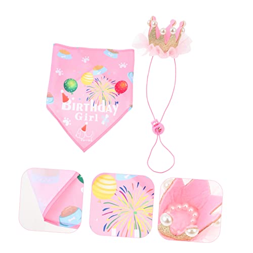 Écharpe d'anniversaire ajustable en polyester rose et chapeau chiot