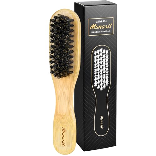 Msnasit Bamboo Slick Back Hair Brush Boar Bristle Smoothing Hair Anti Frizz Edge Control Bamboo Hairbrush for All Hair Style-Mini Size