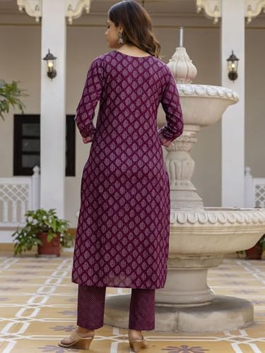 Image of PARTHVI|Women's Pure Cotton Printed with Handwork Kurta with Pants and Dupatta Set | Ethnic Set | Suit Set | Kurta Set | Wedding Suit Set