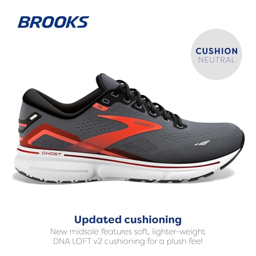 Brooks Men's Ghost 15 Neutral Running Shoe - Ebony/Black/Spicy Orange - 9.5 Medium