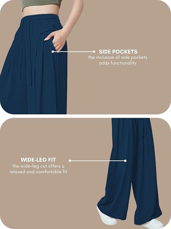 Image of GRECIILOOKS High Waist Polycotton Trousers for Women - Flared Parachute Pants with Side Pockets | Casual Travel Cargo Pants (Available in Plus Size and Value Pack)