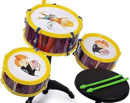 Image of Fully Kids Drum Set | Musical Drum Sets for Kids | Kid Musical Toys Jazz Drum with 3 Drums, 1 Stool and 1 Stand for Boys Girls Age 1 to 5 Years | Music Instrument Kid Birthday Gifts