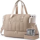 LOVEVOOK Travel Duffle Bag,Puffer Weekender Bags For Women with Shoe Compartment,42L Carry On Duffel Bags For Airplanes,Hospital for Labor and Delivery,Overnight Bag With Toiletry,3Pcs Set