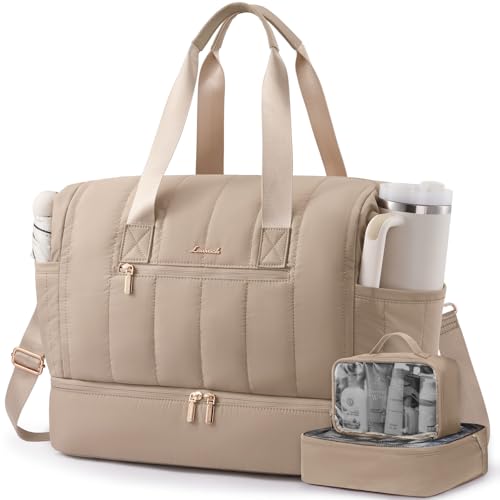 LOVEVOOK Travel Duffle Bag,Puffer Weekender Bags For Women with Shoe Compartment,42L Carry On Duffel Bags For Airplanes,Hospital for Labor and Delivery,Overnight Bag With Toiletry,3Pcs Set