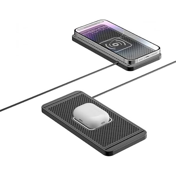 PUSOKEI Bezprzewodowa ładowarka Samochodowa Podkładka ładująca, Antypoślizgowa Szybka ładowarka 15W Płaska Mata, Kompatybilna z IOS 11/12/13/14/15/16/17, S 21/22/23/24/25