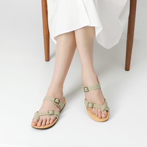 Image of Athlefit Women's Orthopedic Sandal with Arch Support | Adjustable Slip On Open Toe Flat Thong Flip Flops,Plantar Fasciitis Comfy Cushioned Footbed,Dressy Casual Walking Summer
