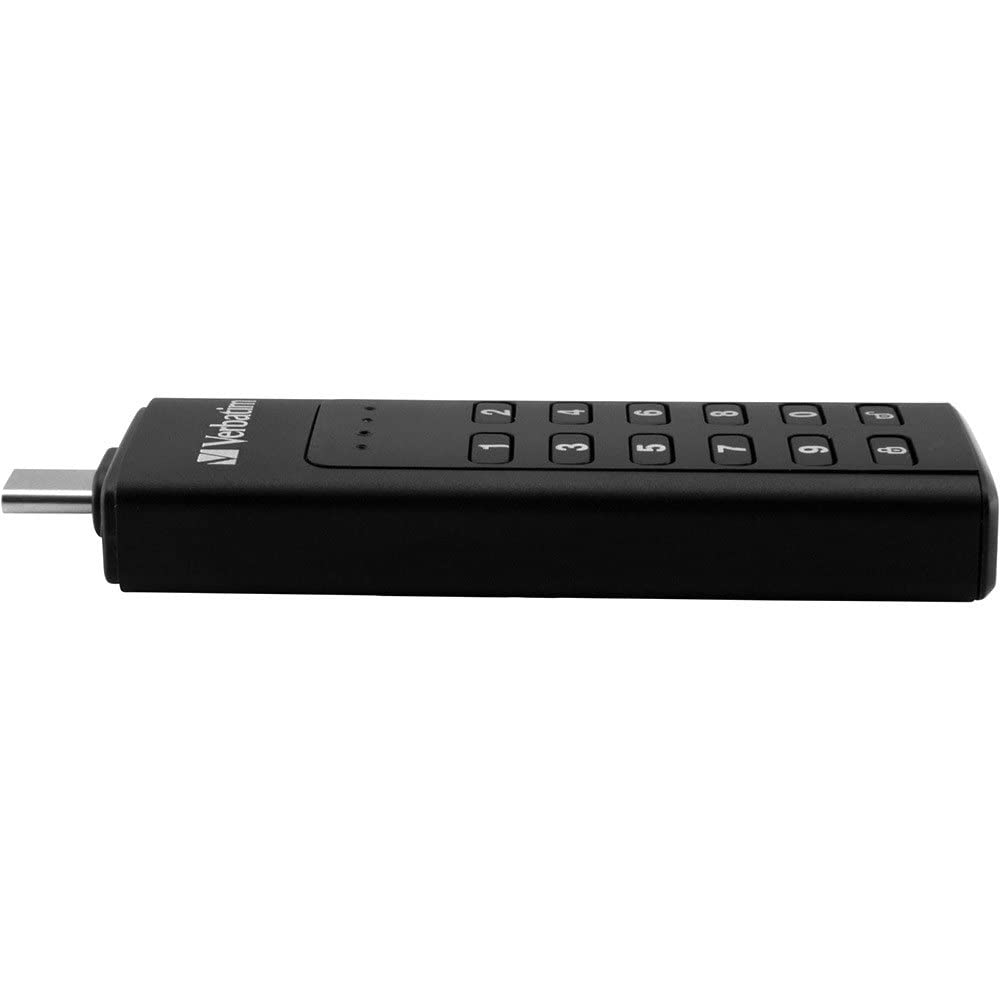 VERBATIM Chiavetta USB Keypad Secure I USB tipo-C I 32GB I Memoria USB con codice di protezione e crittografia I Prolunga USB-C inclusa I USB tipo C per Laptop Notebook ecc. I Nera