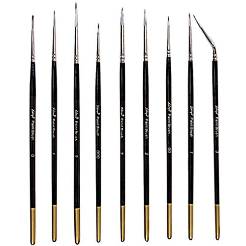 NUOBESTY 9pcs Fine Detail Paint Brush Set Miniature Painting Brushes Kit Mini Artist Paints Brush Markers Set for Acrylic Watercolor Oil Face Nail Line Drawing Black
