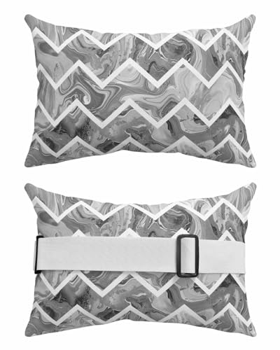 Anzona Pack of 2 Grey Marble Lumbar Pillow Covers, Outdoor Waterproof Throw Pillow Covers Set, Modern Abstract Art Aesthetics Geometric Decorative Cushion Case for Patio Beach, 12x20 Inch