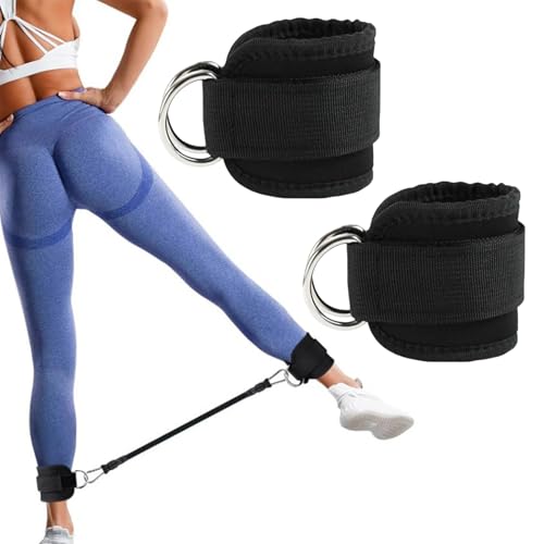 Comioke Tobilleras Poleas Gym, Tobillera para Polea, 2 Piezas Tobillera para Cable Máquina, Correas Tobillo Gimnasio con Doble Anilla en D Correa, para Glúteos y Fitness (Negro)