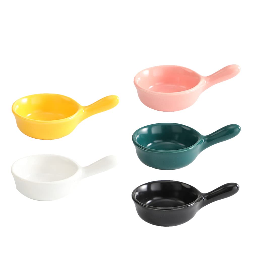 MAKINGTEC Ceramic Sauce Dishes 5 Pcs, Chip and Dip Sets, Colorful Mini Bowls for Ketchup, Condiments, and Seasoning, Stackable Ramekins with Grip Handle