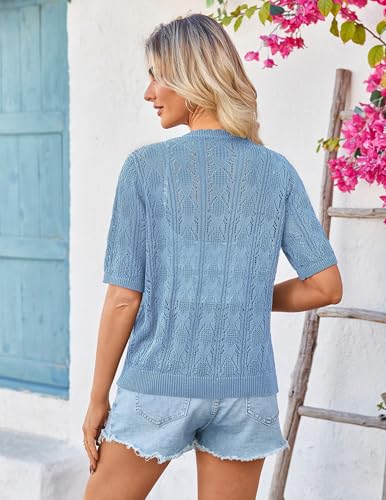 Image of Yekaty Womens 2026 Short Sleeve Crochet Summer Cardigan Cropped Button Sweater Lightweight Shrug for Dress