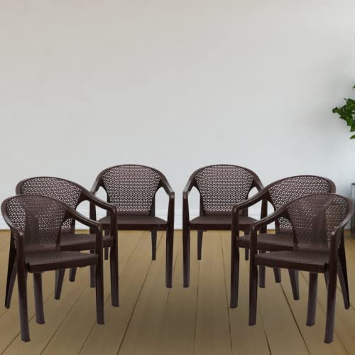 Image of ITALICA Oxy Plastic Chair for Home, Office, Living Room /Glossy + Matte Finish Plastic Outdoor Chair /Patio Chairs for Balcony | Suitable for Indoor & Outdoor (5202, Brown, Set of 2 Chair)