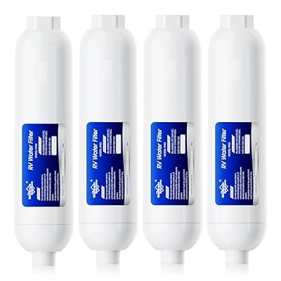 Membrane Solutions RV Water Filter, Inline Water Filter Reduces Bad Taste, Odors, Rust, Fluoride, Chlorine and Sediment in Drinking Water, Ideal for RV, Campers, Marine, Boats and Garden, 4 Pack