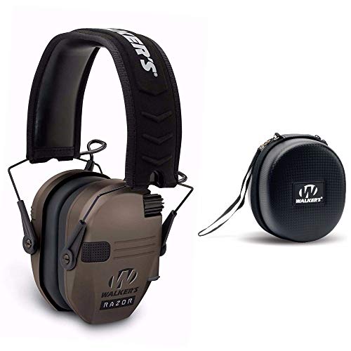 Walker s Razor Electronic Shooting Ear Muffs, Dark Earth Bundle with Storage Case, Black
