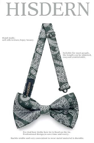 Image of HISDERN Bow Ties for Men Pre-Tied Bow Tie Floral Paisley Handkerchief Classic Formal Bowtie and Pocket Square Cufflinks Set