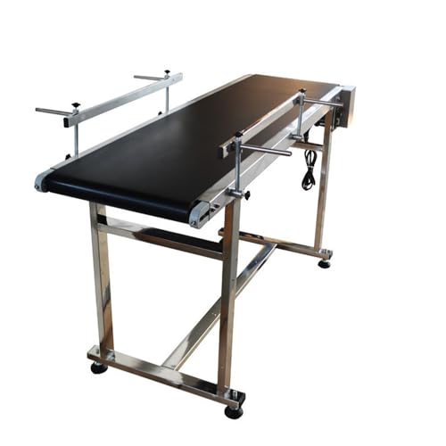 BEILOCKERY 59 inch PVC Belt Conveyor 15.7 inch Width Double Guardrails Stainless Steel Frames Belt Conveyor for Conveying Bottles Metal Plastic Bags Cartons 110V 120W(Black Belt)