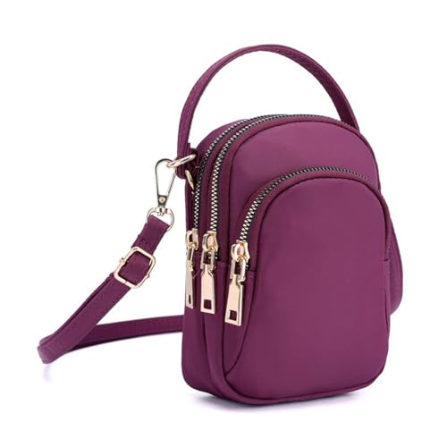 Sac à bandoulière en nylon pour femme avec 3 poches zippées, idéal pour téléphone portable