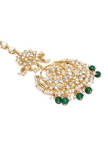 Image of I Jewels 18K Gold Plated Traditional Kundan Studded with Pearls Maang Tikka for Women /Girls