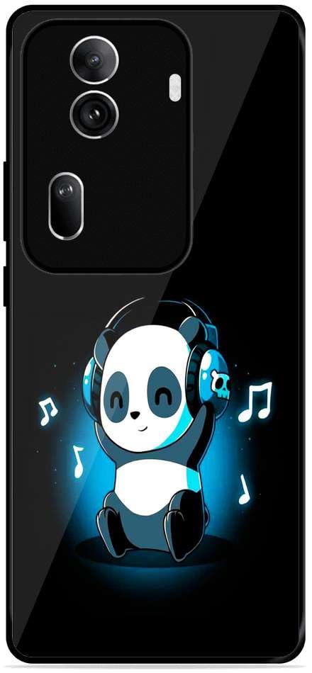 YAPZONE Designer Printed Metal Sheet Back Cover for Oppo Reno 11 Pro 5G | Panda Music Black Metal Case | Soft TPU Sides with Anit-Skid Grip Protection