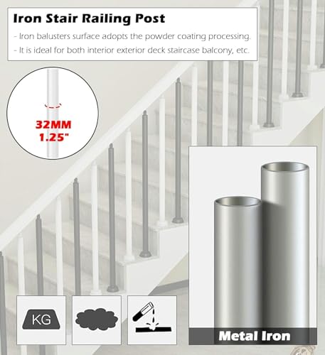 Husillos de escalera modernos: 6 balaustres de hierro negro de 95 cm con soporte giratorio 3