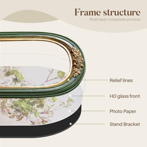 Vintage 5x7 Picture Frame, Ornate Gold Green Arch Frames Resin Photo Frame with Glass Front for Tabletop or Wall Display, Antique Decorative Frame for Home Decor or Gift