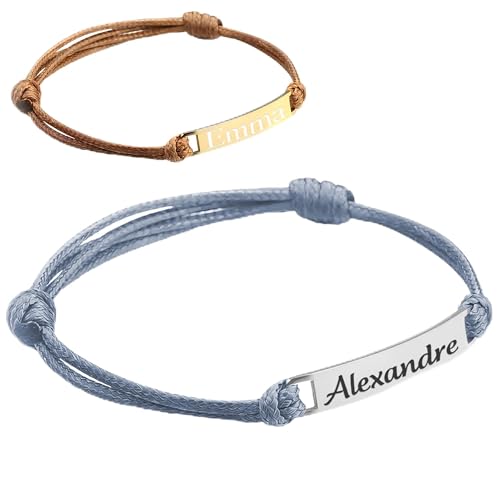 KDO MAGIC - Bracelet personnalisé - Prénom gravé - Plaque argentée - Bijoux personnalisé - Idee Cadeau femme et homme - Cadeau maman, papa, mamie, fête...