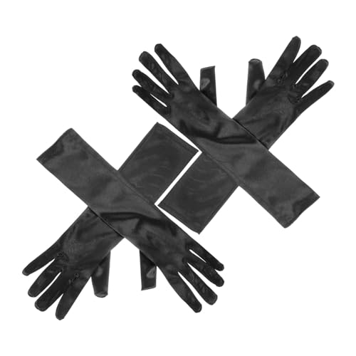Healeved Classic Stretch Black Satin Gloves Women's Gothic Gloves for Wedding Engagement Banquet Pair