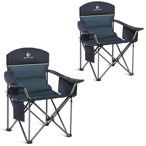 Image of ALPHA CAMP Heavy Duty Camping Chair 500LBS Capacity, Oversized Folding Chair for Heavy People, Padded Portable Outdoor Chair with Cooler Bag & Cup Holder for Camping, Fishing, Beach