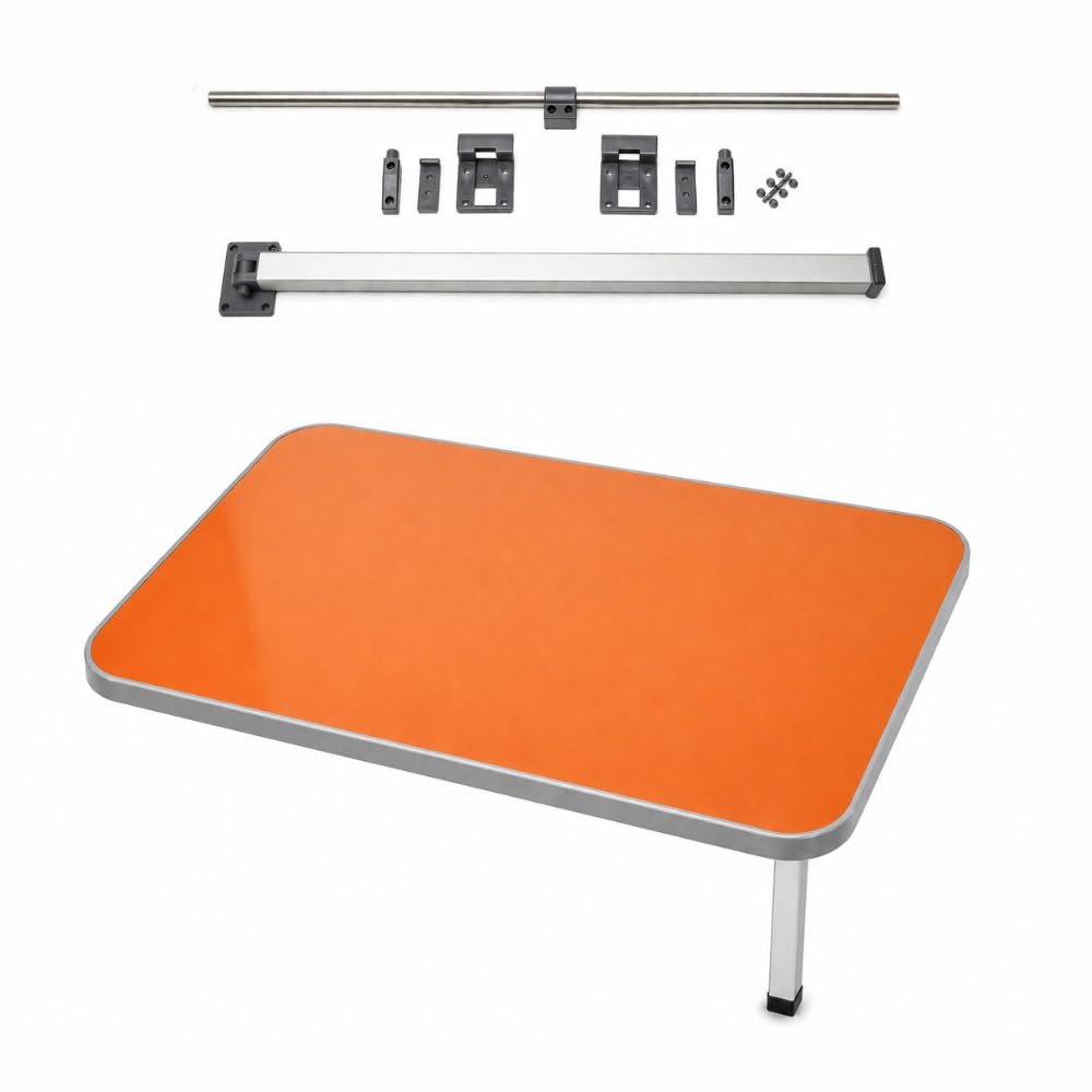 SVAGO Campervan Table Top 750 x 400 mm with Folding Table Kit, Complete Caravan & Motorhome Table Set, Orange Table Top with Grey Edge Trim, Rail & Folding Leg for Camper Van
