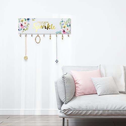 Sany Dayo Home Never Let Along Dull Your Sparkle Wall Mount Necklace Holder Organizer With 9 Jewelry Hooks For Ring, Hair Bow, Headband, Purse - Wall Decor For Girls Room #TOP6
