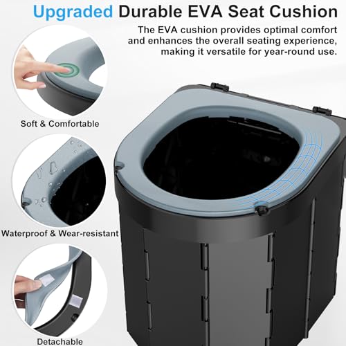 PAHTTO Portable Camping Toilet, Collapsible Porta Potty for Adults with Soft Cushion, Car Travel Toilets with Detachable Toilet Paper Holder and Phone Shelf for Outdoor, Hiking, Beach, Road Trips, RV by PAHTTO - Image 3