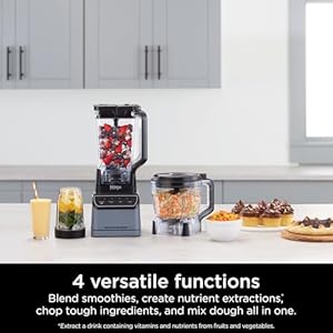 Ninja Grand Kitchen System 1200, Blender, 4 Preset Auto-iQ Programs, 72 oz. full-size pitche (KS500) Ninja Grand Kitchen System 1200 Blender 4 Preset Auto iQ Programs 72 oz full size pitche KS500