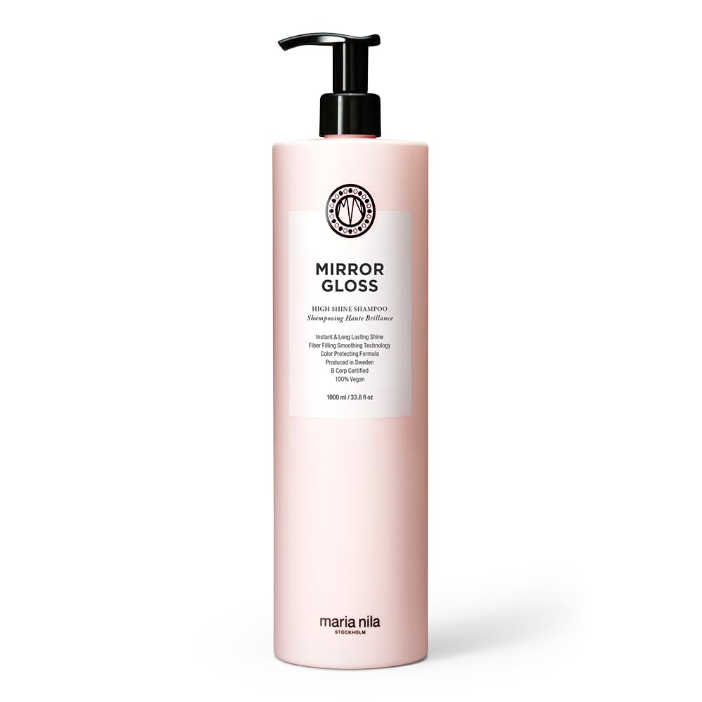 Maria Nila, Champú Mirror Gloss para cabello brillante y brillante, oligopéptidos de quinua se dirige a las hebras secas y opacas, mejorando el brillo y el reflejo de la luz, 100% vegano y libre de