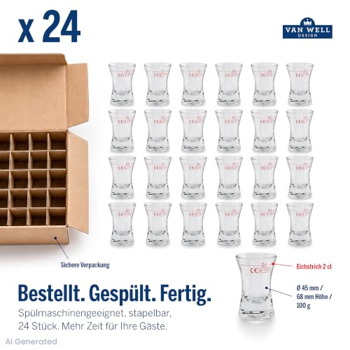 Van Well Wachtmeister Schnapsgläser 28 ml, 24er Set, geeichte Shotgläser – Ansicht 6