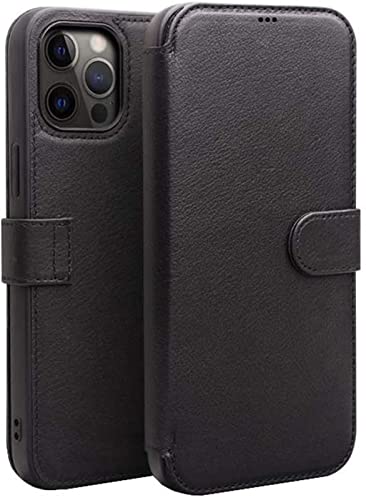Étui portefeuille iPhone 12 Pro Max antichoc noir à clapet avec 2 fentes pour cartes