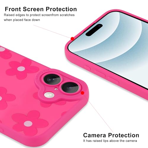 Image of ZIYE for iPhone 16 Case Hot Pink Flower Pattern Phone Case